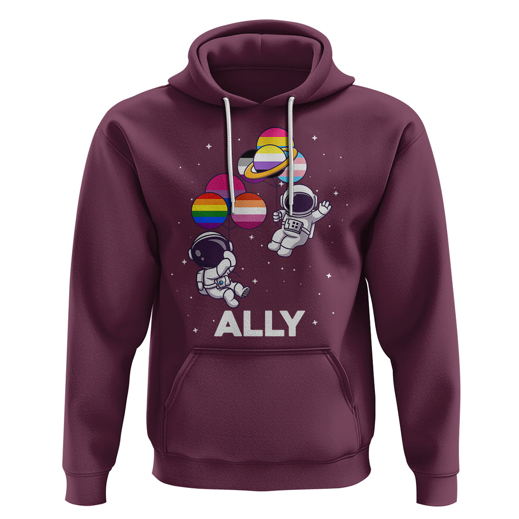 LGBT Ally Hoodie Proud Gay Support Astronaut Outer Space TS02 Maroon Printyourwear