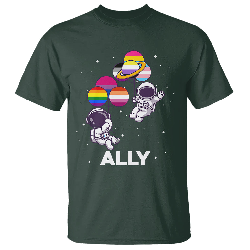 LGBT Ally T Shirt Proud Gay Support Astronaut Outer Space TS02 Dark Forest Green Printyourwear