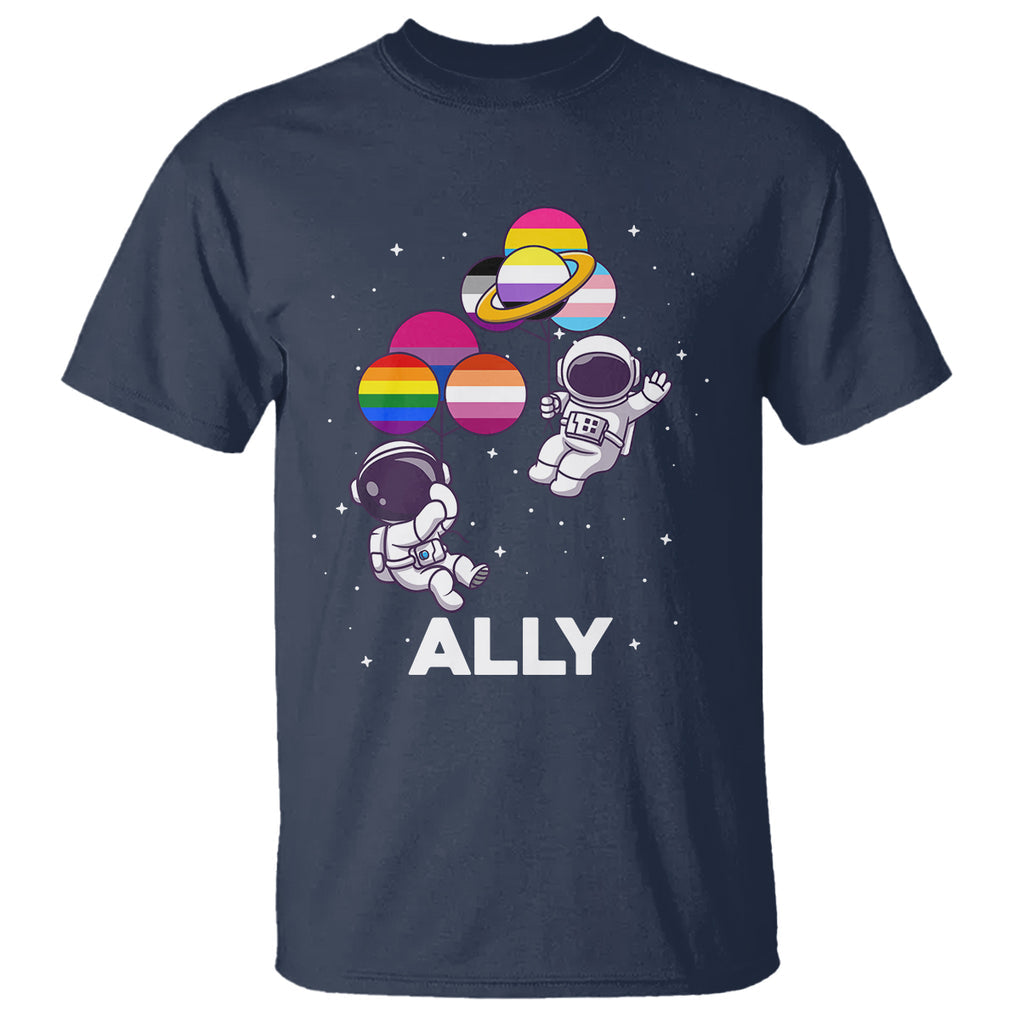 LGBT Ally T Shirt Proud Gay Support Astronaut Outer Space TS02 Navy Printyourwear