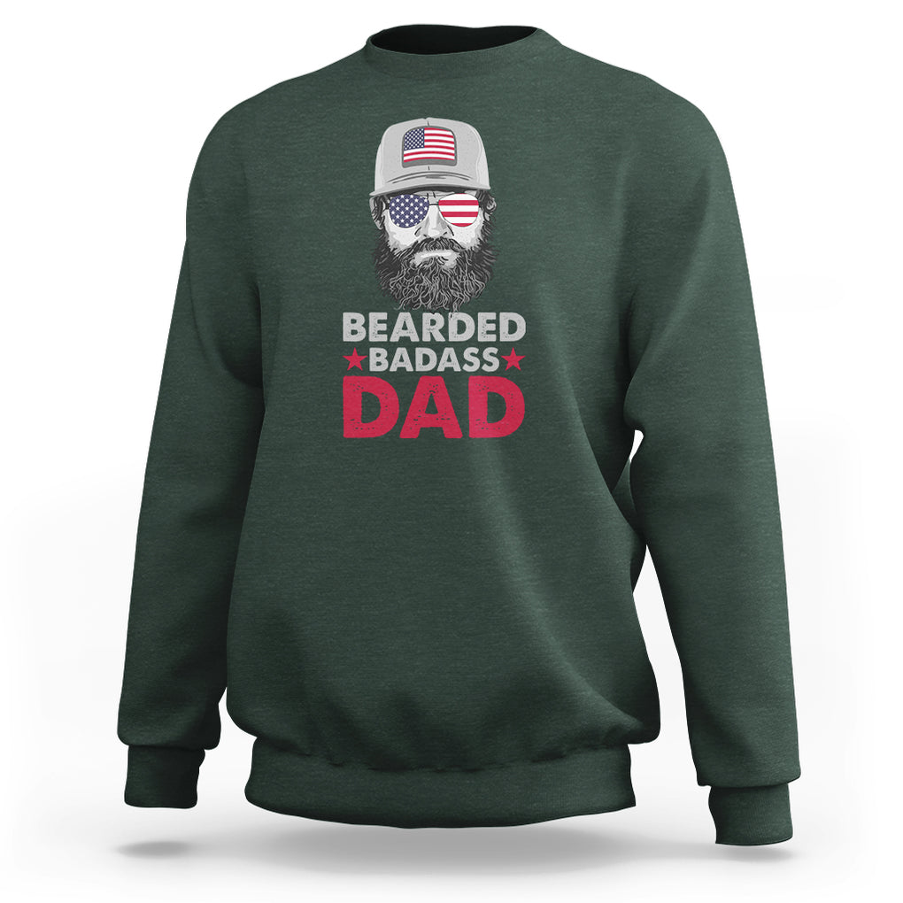 Funny Patriots American Men Bearded Badass Dad Sweatshirt TS02 Dark Forest Green Printyourwear