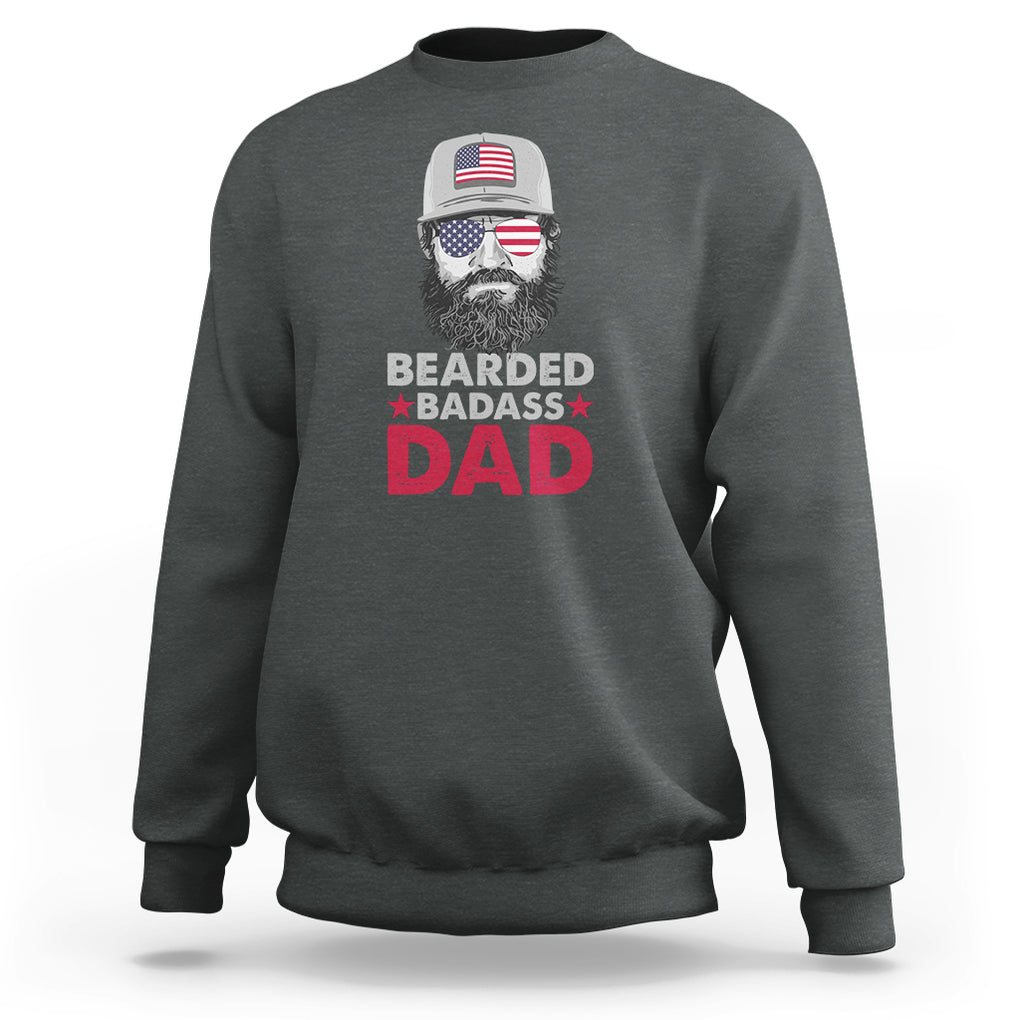 Funny Patriots American Men Bearded Badass Dad Sweatshirt TS02 Dark Heather Printyourwear
