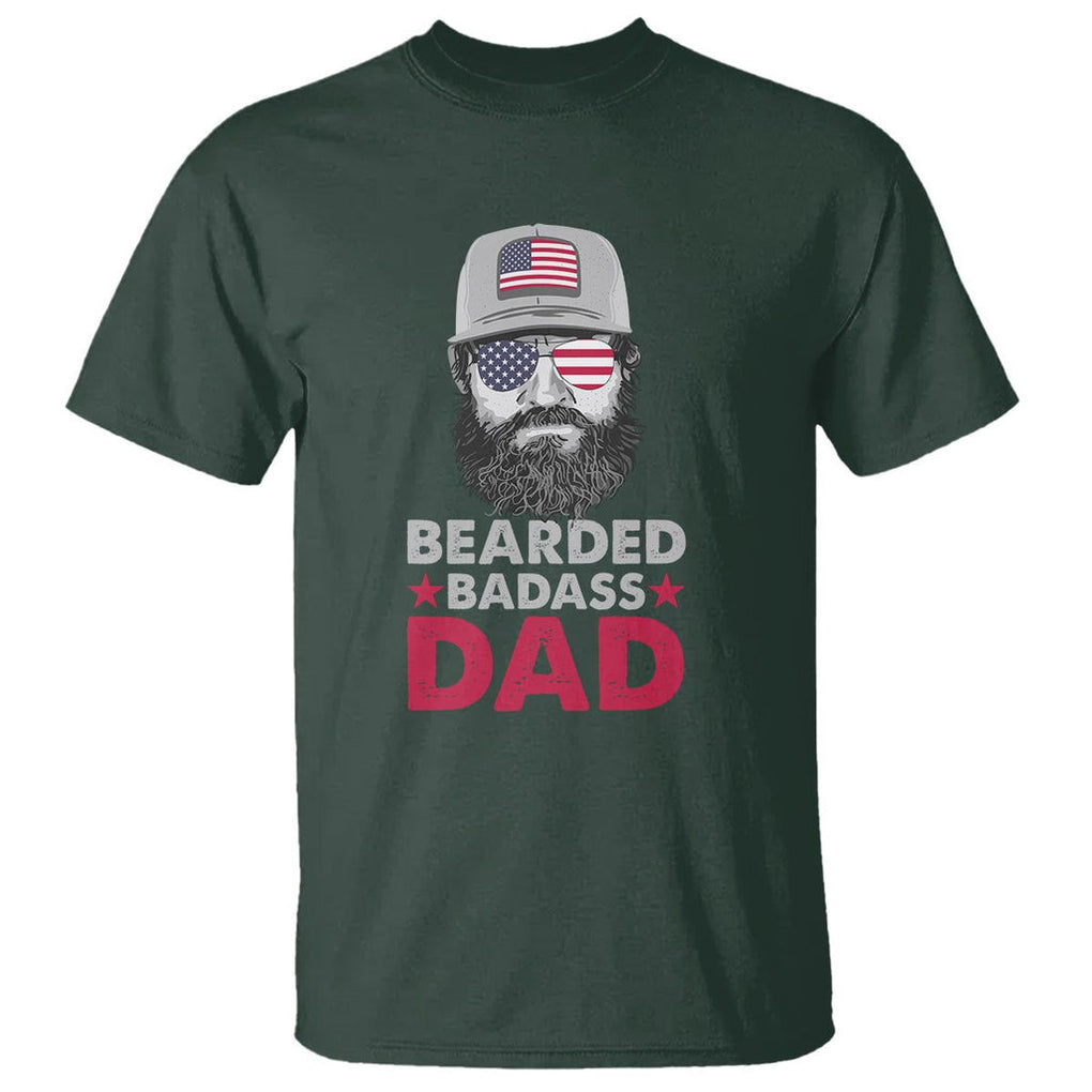 Funny Patriots American Men Bearded Badass Dad T Shirt TS02 Dark Forest Green Printyourwear