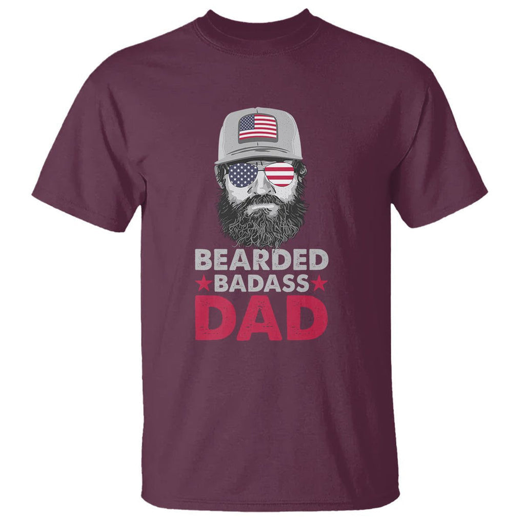 Funny Patriots American Men Bearded Badass Dad T Shirt TS02 Maroon Printyourwear