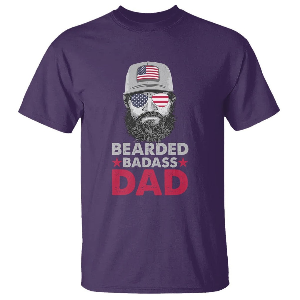 Funny Patriots American Men Bearded Badass Dad T Shirt TS02 Purple Printyourwear