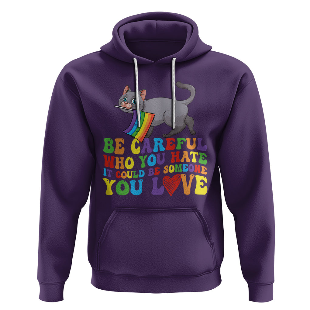 Funny LGBT Cat Hoodie Be Careful Who You Hate Could Be Someone You Love Gay Pride Flag TS02 Purple Printyourwear