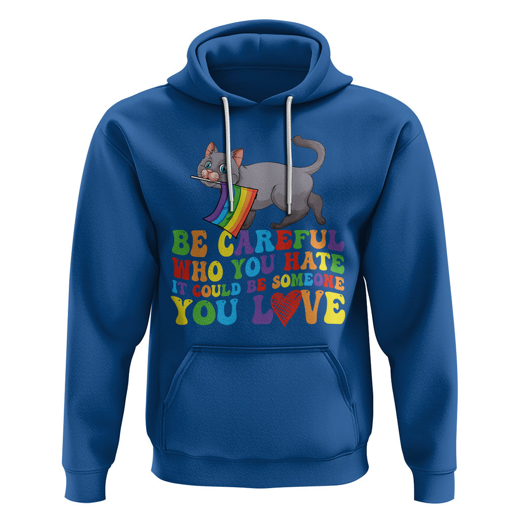 Funny LGBT Cat Hoodie Be Careful Who You Hate Could Be Someone You Love Gay Pride Flag TS02 Royal Blue Printyourwear