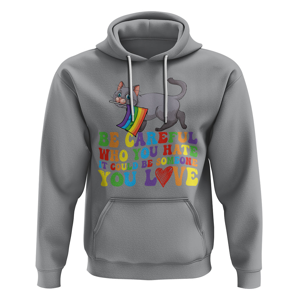 Funny LGBT Cat Hoodie Be Careful Who You Hate Could Be Someone You Love Gay Pride Flag TS02 Sport Gray Printyourwear