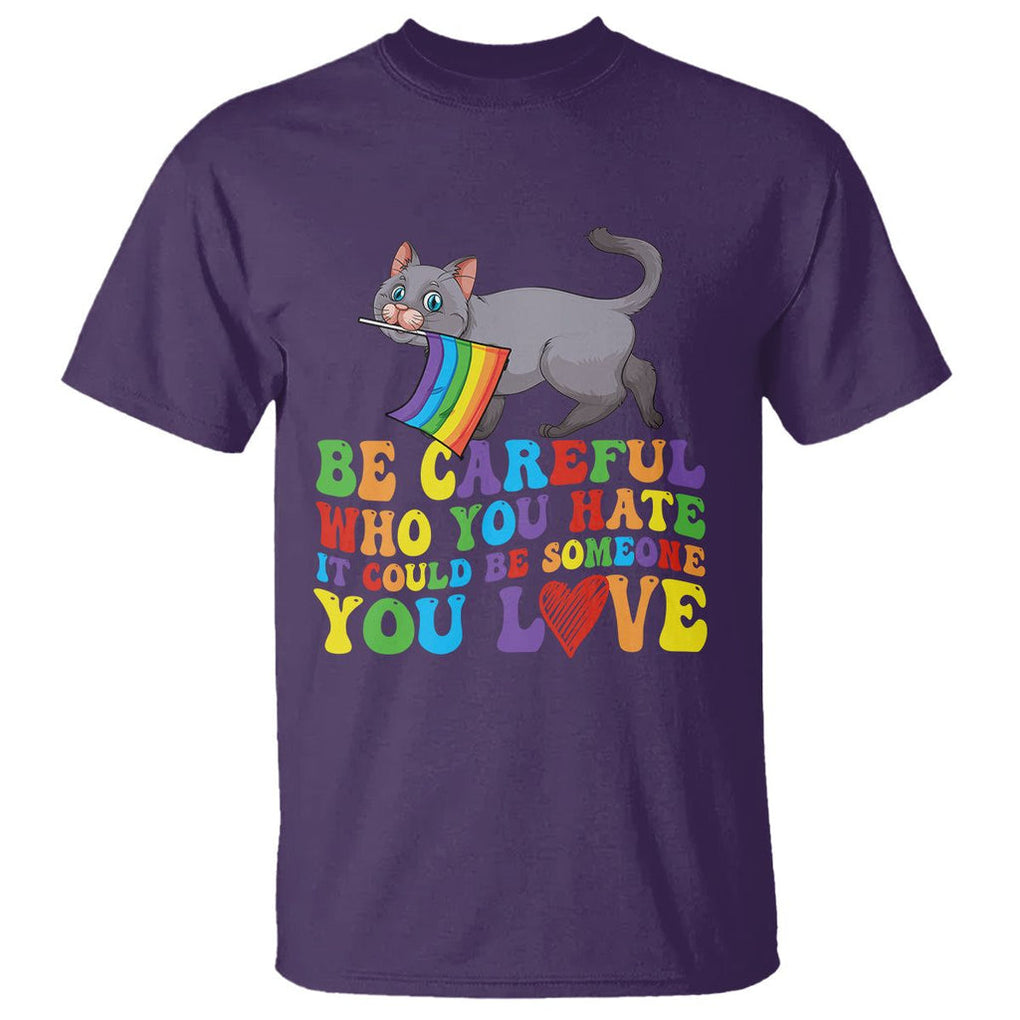 Funny LGBT Cat T Shirt Be Careful Who You Hate Could Be Someone You Love Gay Pride Flag TS02 Purple Printyourwear