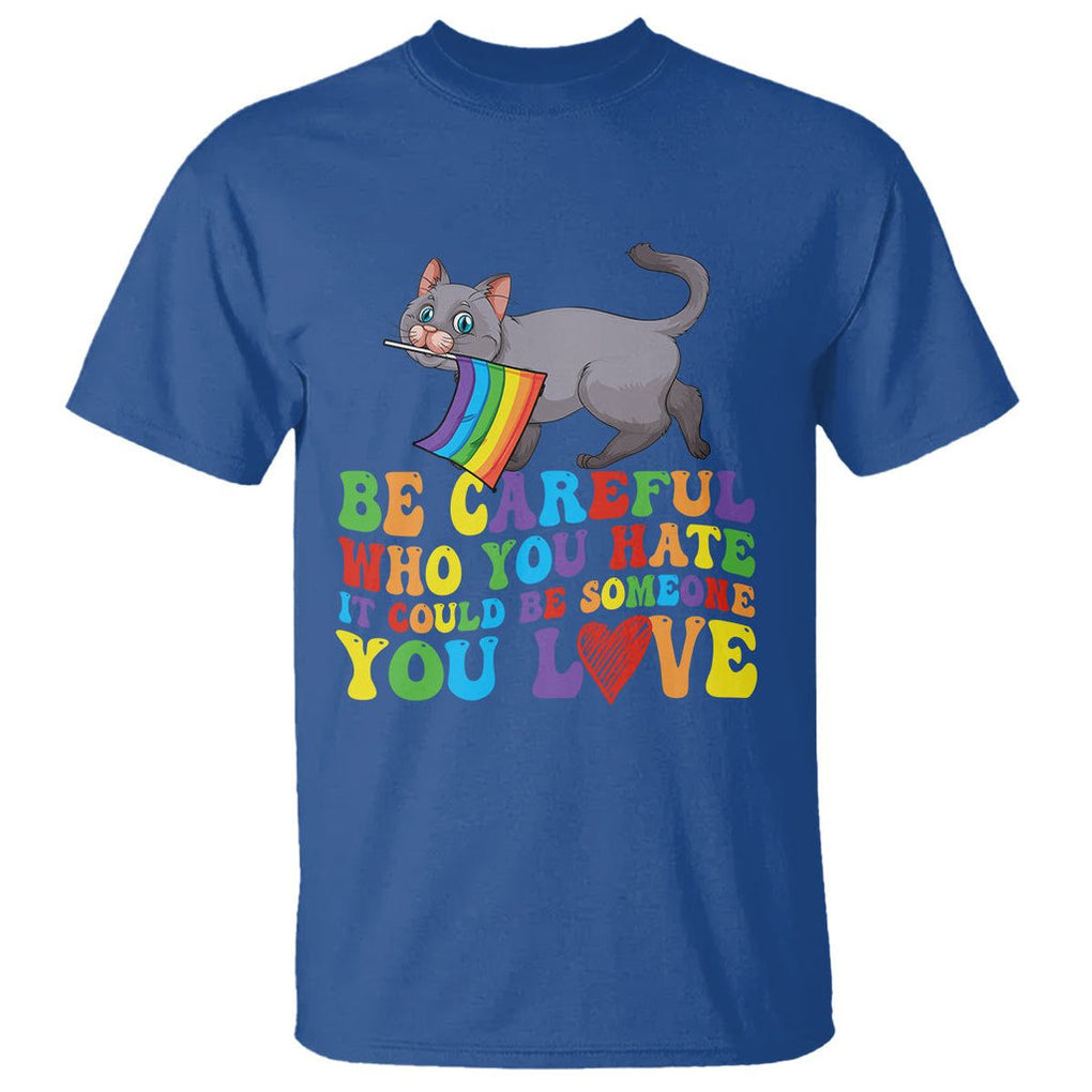Funny LGBT Cat T Shirt Be Careful Who You Hate Could Be Someone You Love Gay Pride Flag TS02 Royal Blue Printyourwear