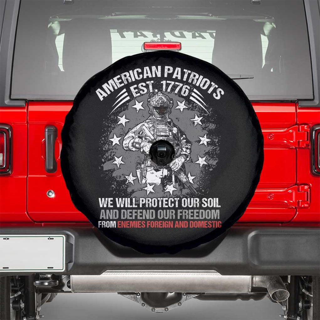 American Patriotic Spare Tire Cover We Will Protect Our Soil And Defend Our Freedom Est 1776 US Warriors TS02 Black Print Your Wear