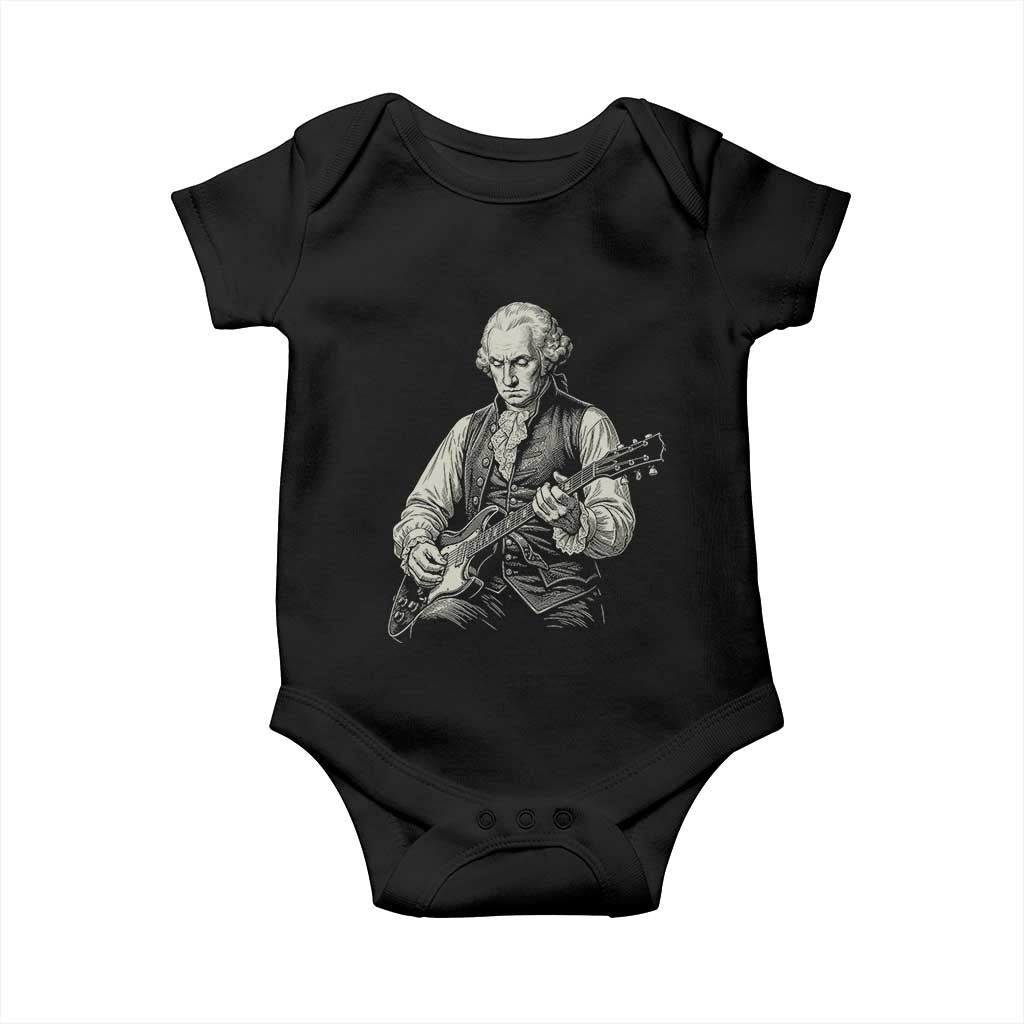 George Washington Rock Star Portrait Baby Onesie Funny Electric Guitar Player Founding Father Patriotic Graphic
