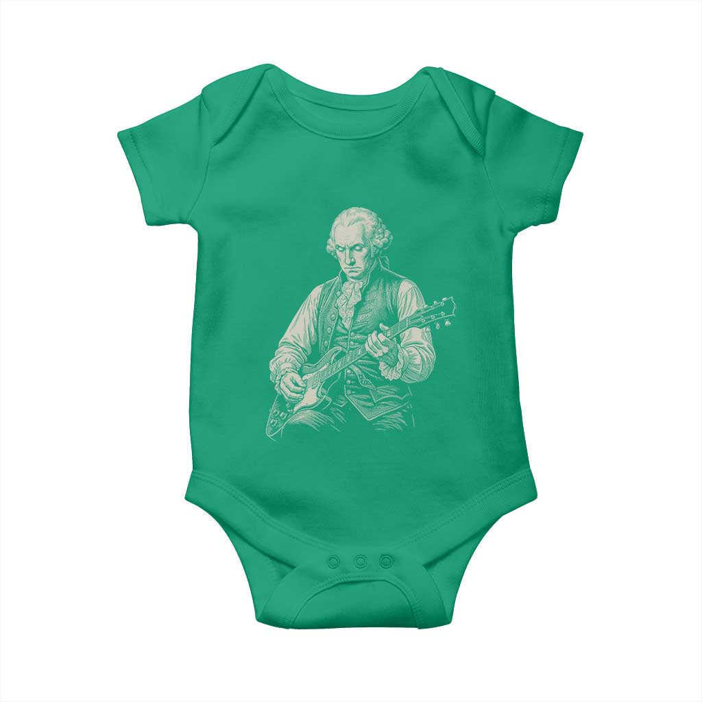 George Washington Rock Star Portrait Baby Onesie Funny Electric Guitar Player Founding Father Patriotic Graphic
