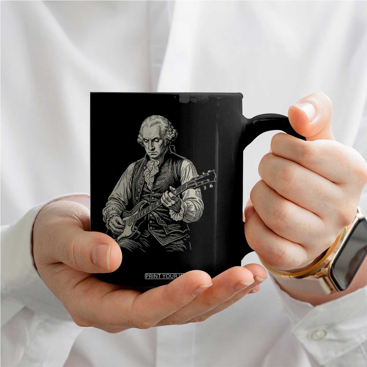 George Washington Rock Star Portrait Coffee Mug Funny Electric Guitar Player Founding Father Patriotic Graphic