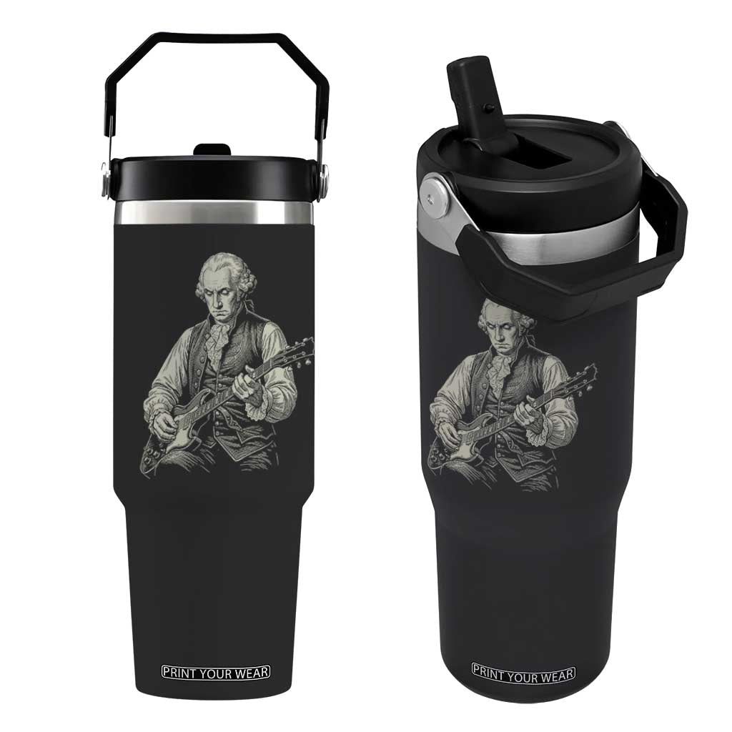 George Washington Rock Star Portrait Flip Straw Tumbler Funny Electric Guitar Player Founding Father Patriotic Graphic TS02 One Size: 30 oz Black Print Your Wear