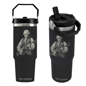 George Washington Rock Star Portrait Flip Straw Tumbler Funny Electric Guitar Player Founding Father Patriotic Graphic TS02 One Size: 30 oz Black Print Your Wear