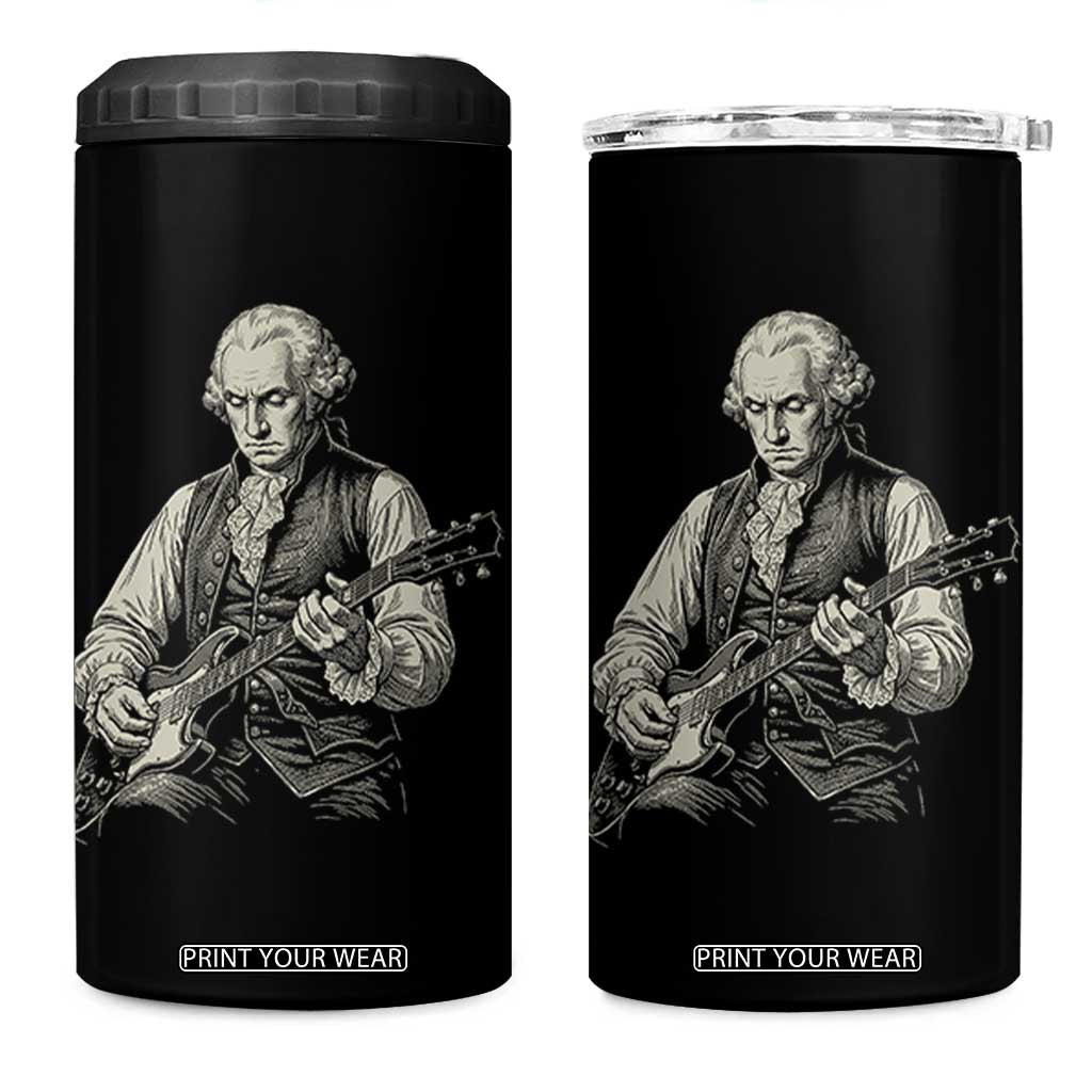 George Washington Rock Star Portrait 4 in 1 Can Cooler Tumbler Funny Electric Guitar Player Founding Father Patriotic Graphic