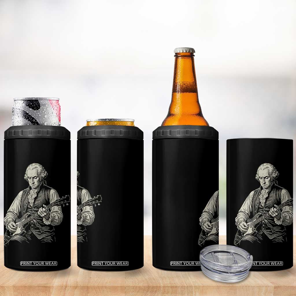 George Washington Rock Star Portrait 4 in 1 Can Cooler Tumbler Funny Electric Guitar Player Founding Father Patriotic Graphic