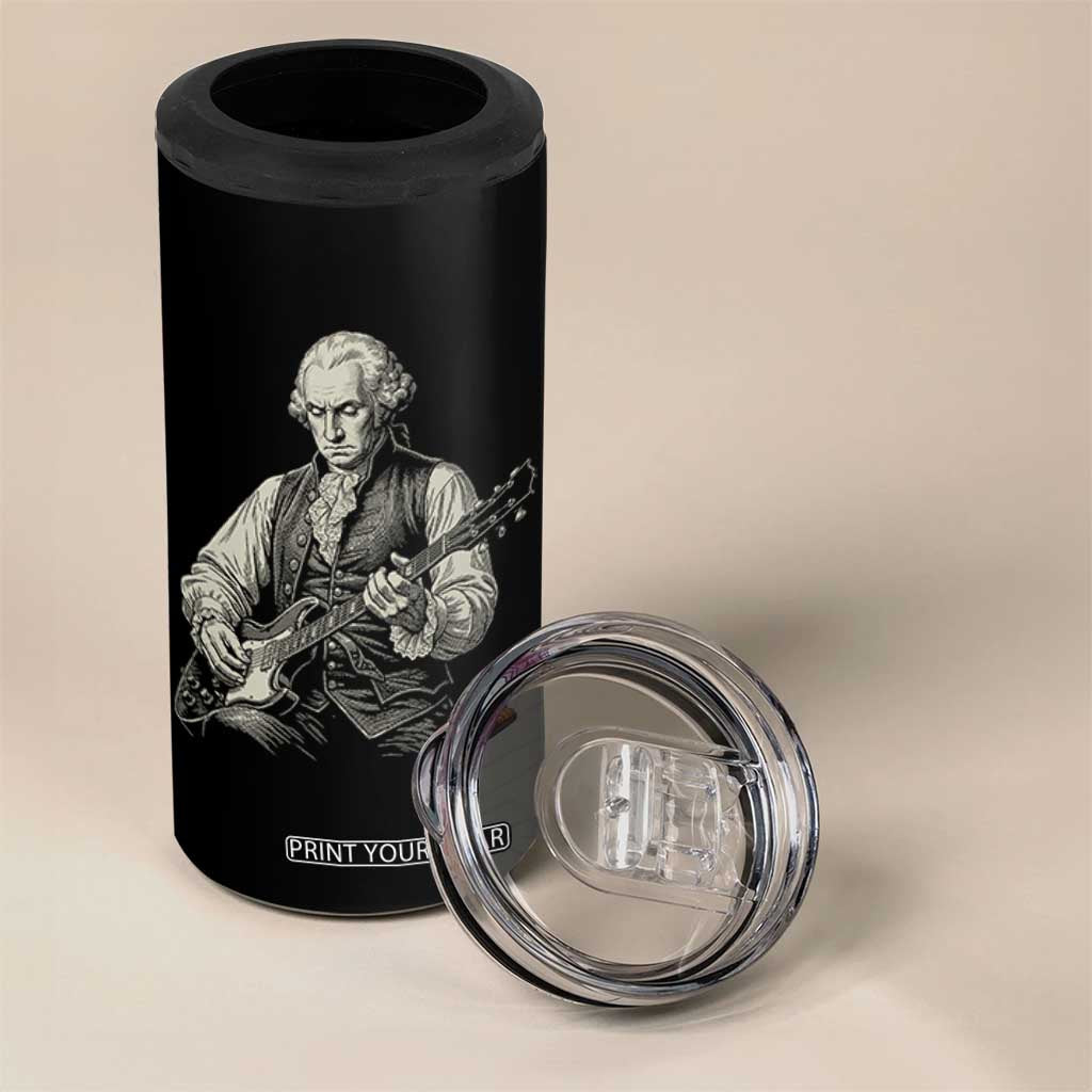 George Washington Rock Star Portrait 4 in 1 Can Cooler Tumbler Funny Electric Guitar Player Founding Father Patriotic Graphic
