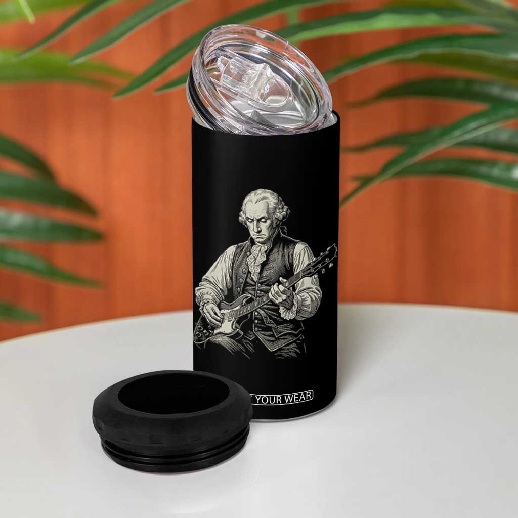 George Washington Rock Star Portrait 4 in 1 Can Cooler Tumbler Funny Electric Guitar Player Founding Father Patriotic Graphic