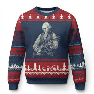 George Washington Rock Star Portrait Ugly Christmas Sweater Funny Electric Guitar Player Founding Father Patriotic Graphic