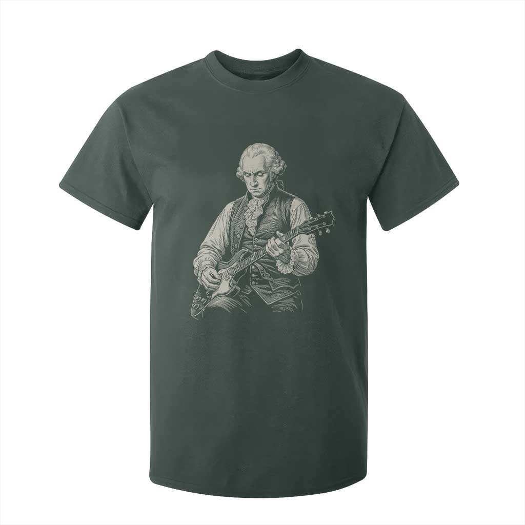 George Washington Rock Star Portrait T Shirt For Kid Funny Electric Guitar Player Founding Father Patriotic Graphic