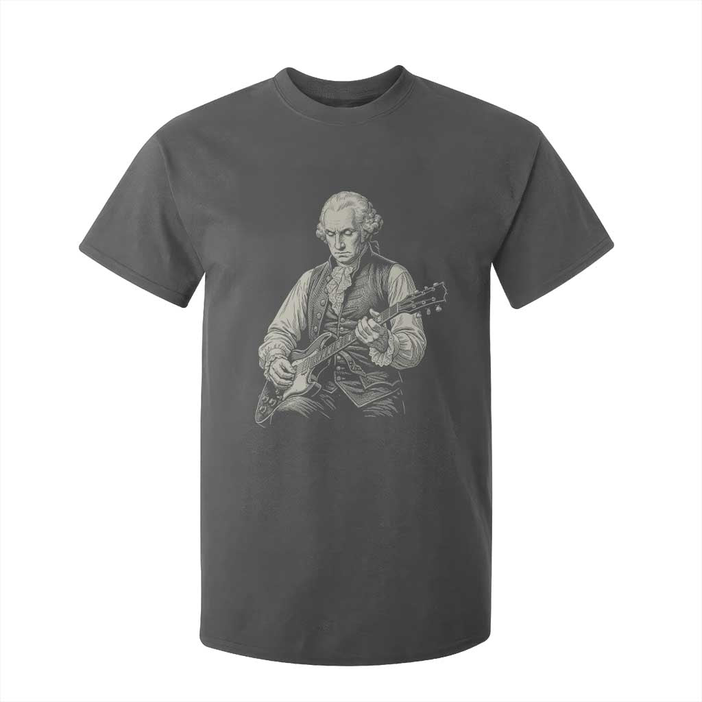 George Washington Rock Star Portrait T Shirt For Kid Funny Electric Guitar Player Founding Father Patriotic Graphic