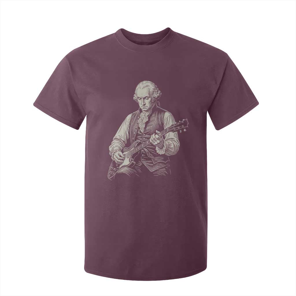 George Washington Rock Star Portrait T Shirt For Kid Funny Electric Guitar Player Founding Father Patriotic Graphic