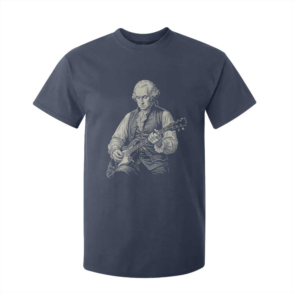 George Washington Rock Star Portrait T Shirt For Kid Funny Electric Guitar Player Founding Father Patriotic Graphic