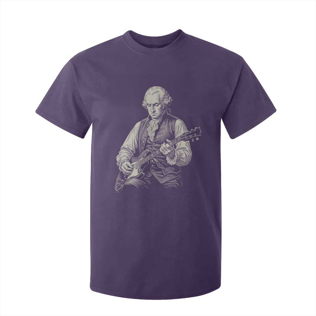 George Washington Rock Star Portrait T Shirt For Kid Funny Electric Guitar Player Founding Father Patriotic Graphic