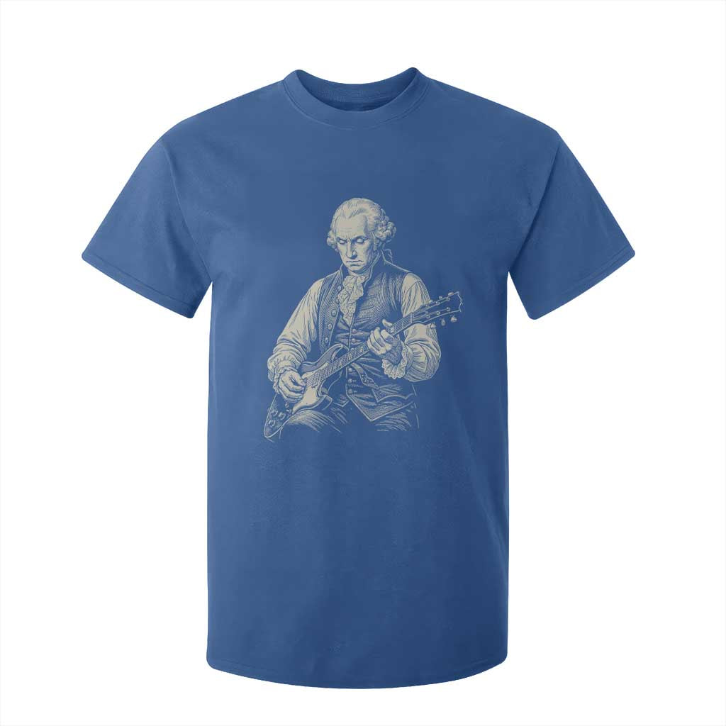 George Washington Rock Star Portrait T Shirt For Kid Funny Electric Guitar Player Founding Father Patriotic Graphic