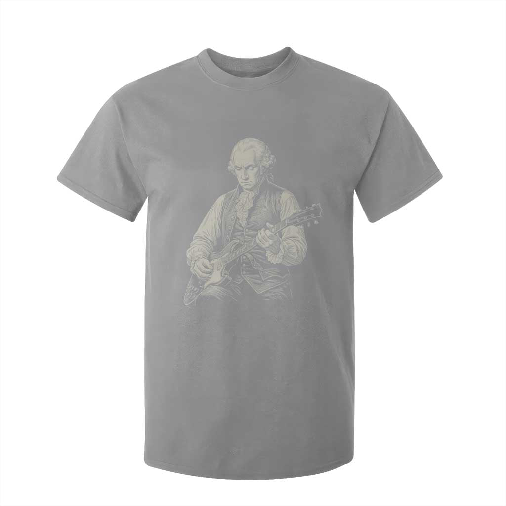 George Washington Rock Star Portrait T Shirt For Kid Funny Electric Guitar Player Founding Father Patriotic Graphic