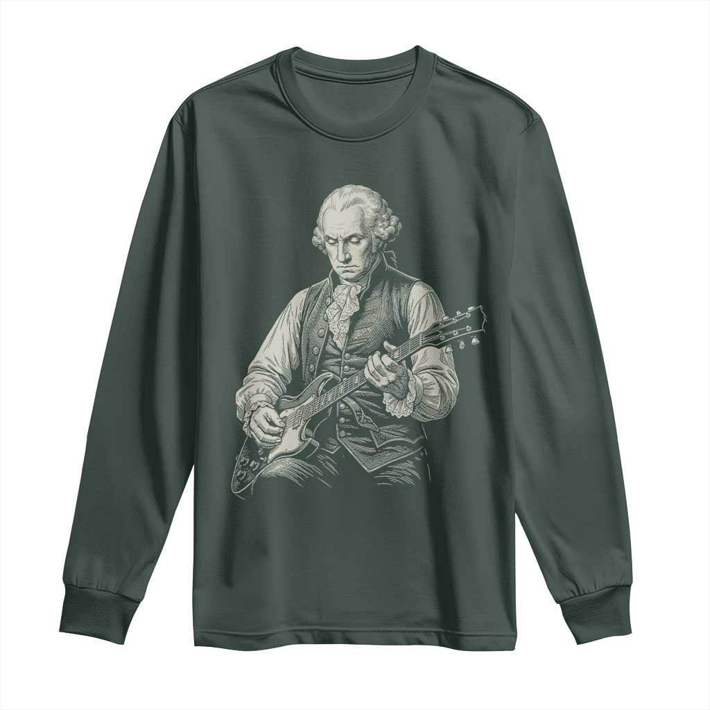George Washington Rock Star Portrait Long Sleeve Shirt Funny Electric Guitar Player Founding Father Patriotic Graphic