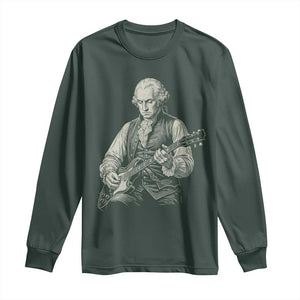 George Washington Rock Star Portrait Long Sleeve Shirt Funny Electric Guitar Player Founding Father Patriotic Graphic