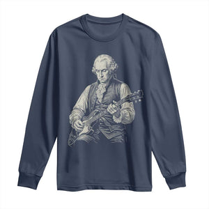 George Washington Rock Star Portrait Long Sleeve Shirt Funny Electric Guitar Player Founding Father Patriotic Graphic