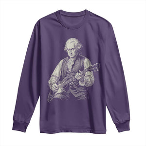 George Washington Rock Star Portrait Long Sleeve Shirt Funny Electric Guitar Player Founding Father Patriotic Graphic