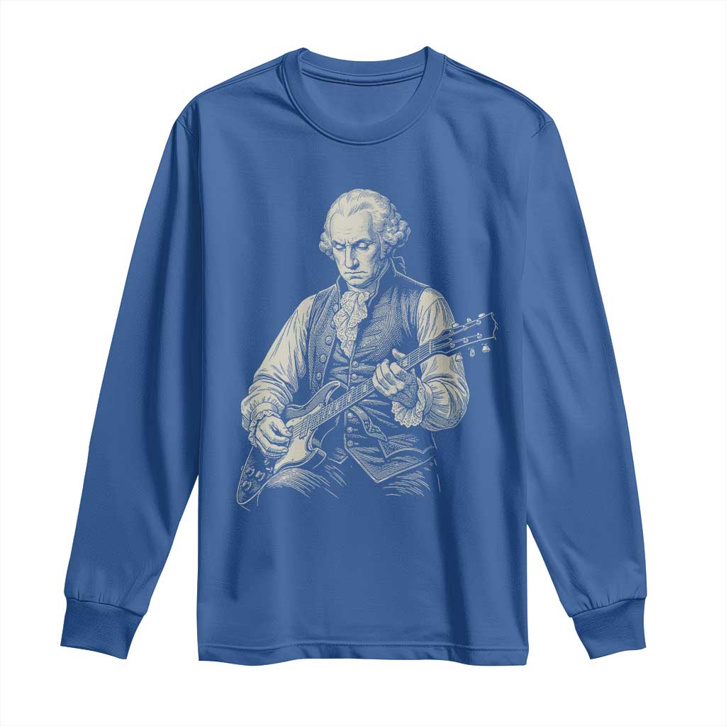 George Washington Rock Star Portrait Long Sleeve Shirt Funny Electric Guitar Player Founding Father Patriotic Graphic