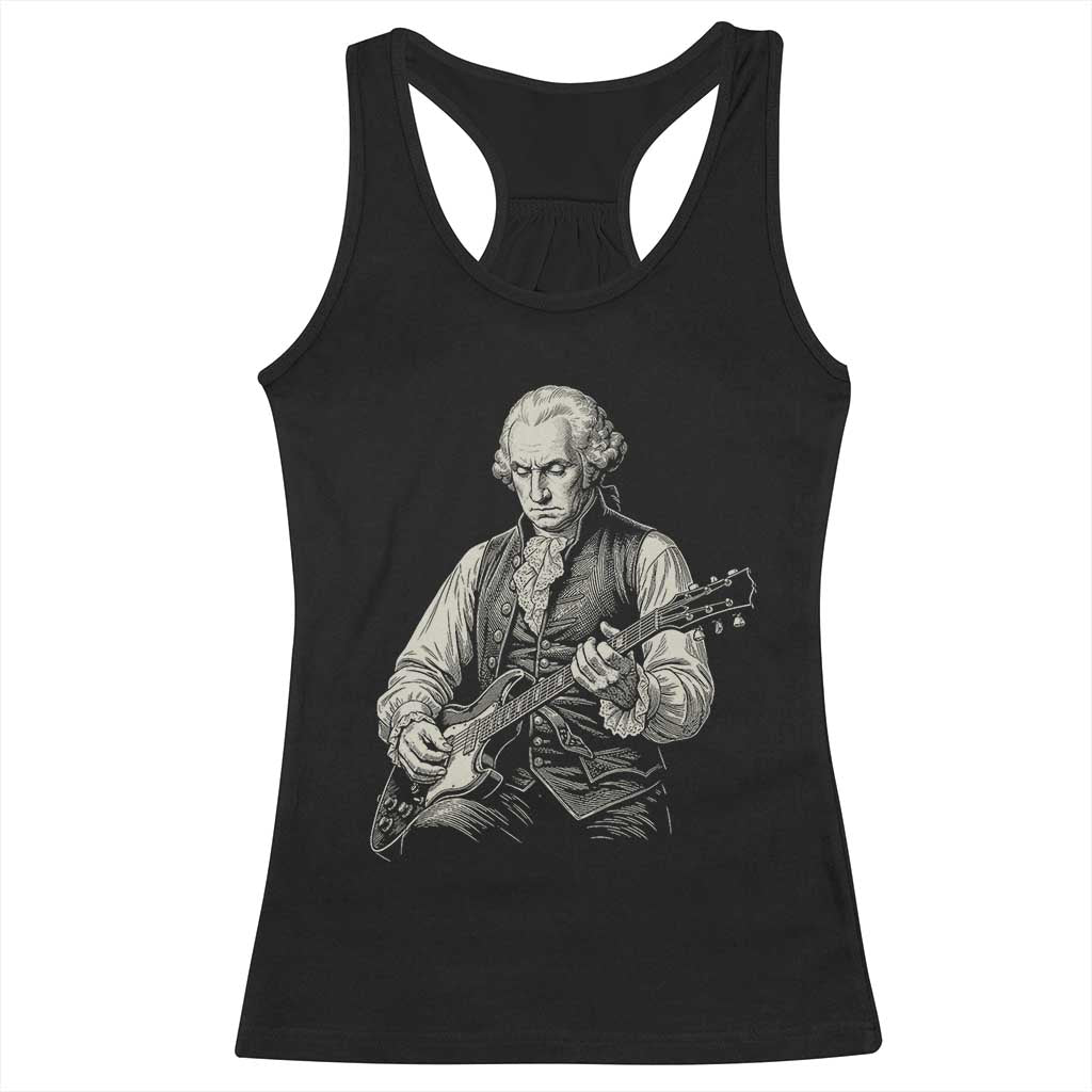 George Washington Rock Star Portrait Racerback Tank Top Funny Electric Guitar Player Founding Father Patriotic Graphic