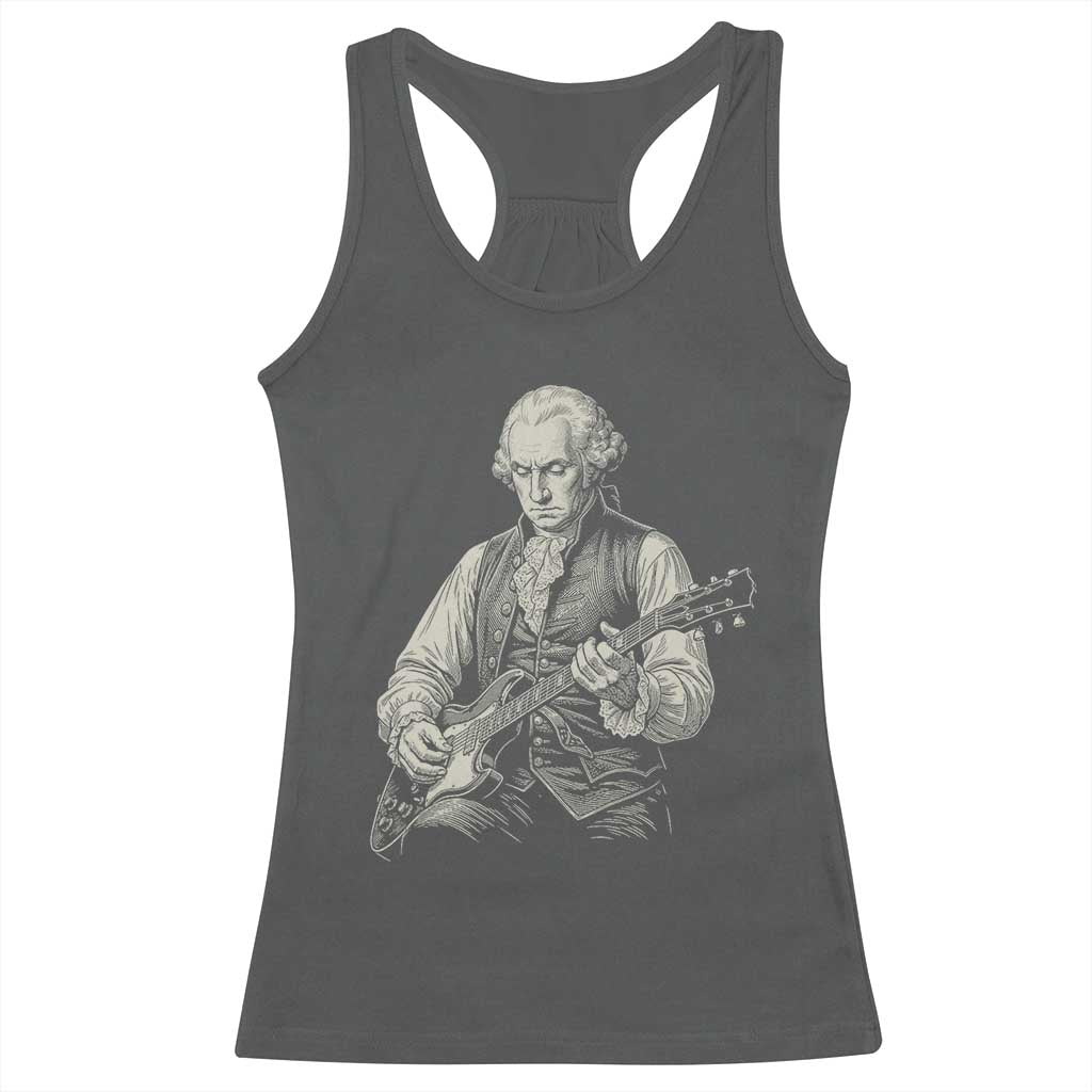 George Washington Rock Star Portrait Racerback Tank Top Funny Electric Guitar Player Founding Father Patriotic Graphic