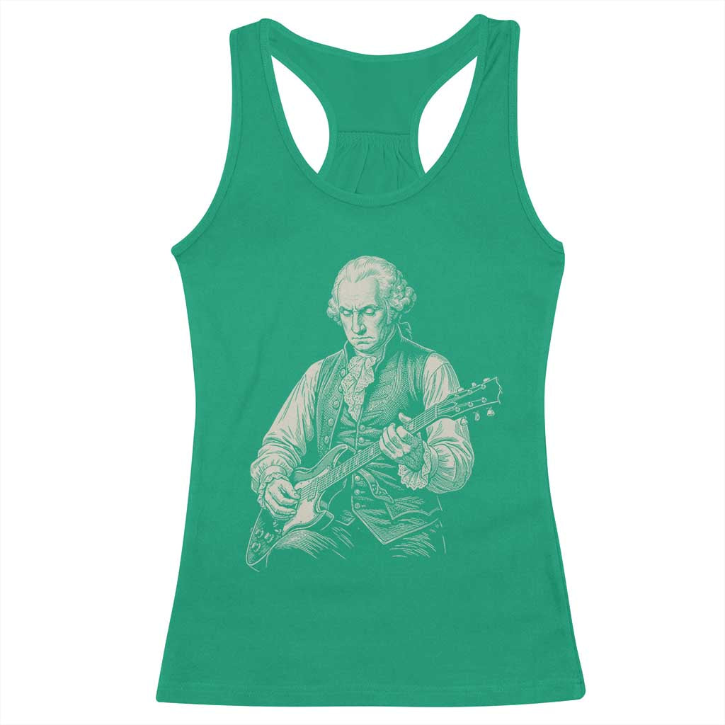 George Washington Rock Star Portrait Racerback Tank Top Funny Electric Guitar Player Founding Father Patriotic Graphic