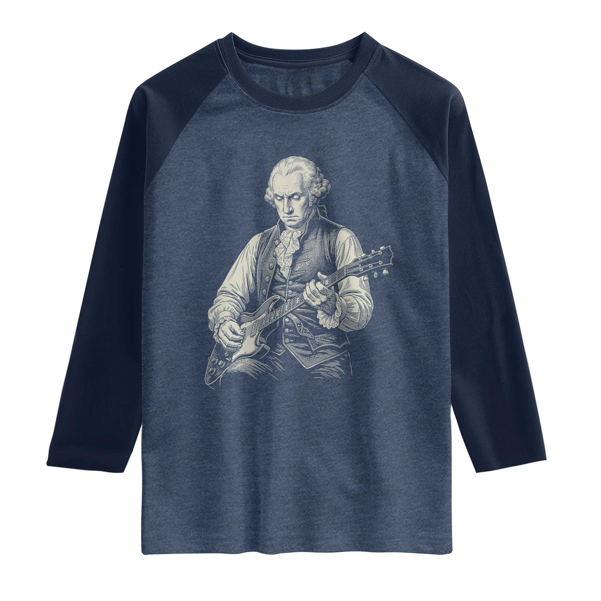 George Washington Rock Star Portrait Raglan Shirt Funny Electric Guitar Player Founding Father Patriotic Graphic