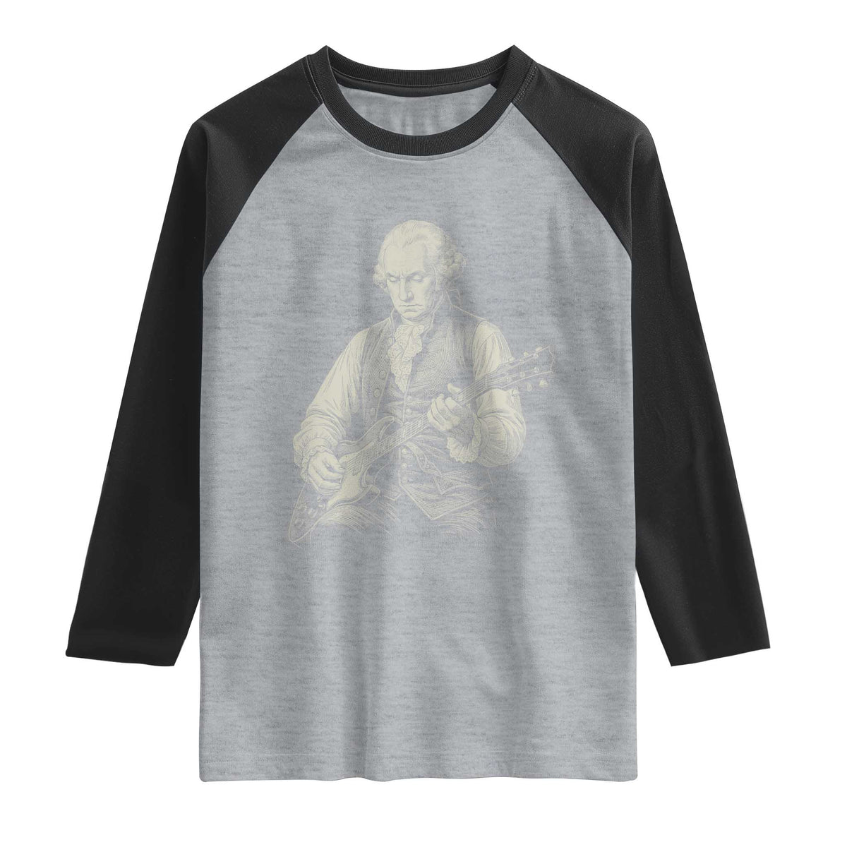 George Washington Rock Star Portrait Raglan Shirt Funny Electric Guitar Player Founding Father Patriotic Graphic