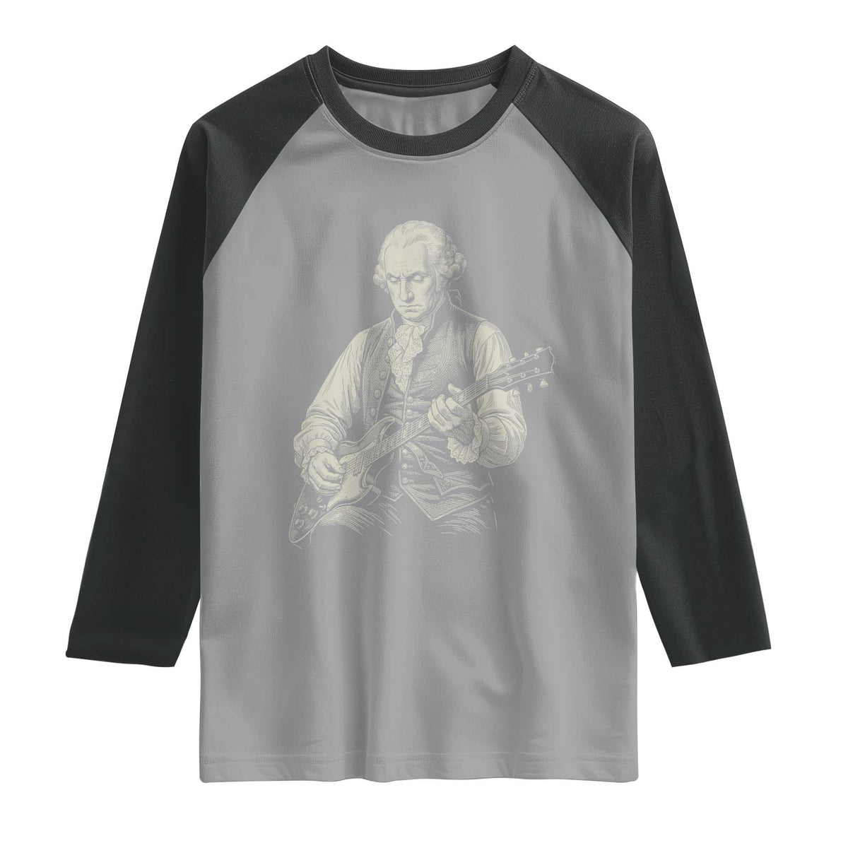 George Washington Rock Star Portrait Raglan Shirt Funny Electric Guitar Player Founding Father Patriotic Graphic