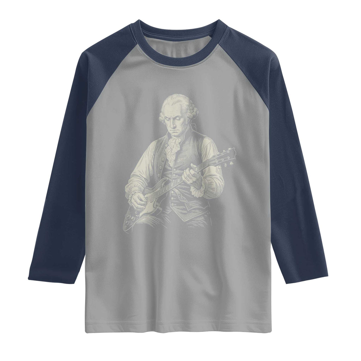 George Washington Rock Star Portrait Raglan Shirt Funny Electric Guitar Player Founding Father Patriotic Graphic