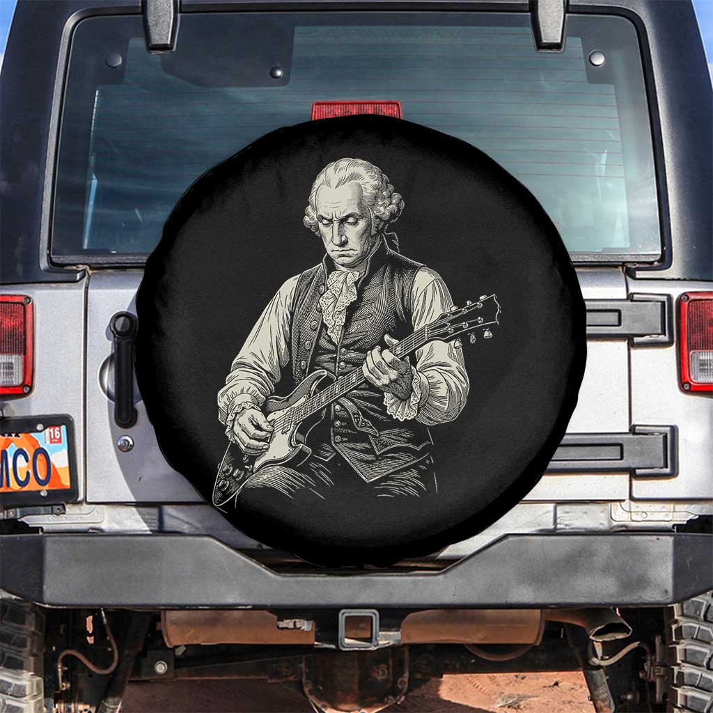 George Washington Rock Star Portrait Spare Tire Cover Funny Electric Guitar Player Founding Father Patriotic Graphic TS02 No hole Black Print Your Wear