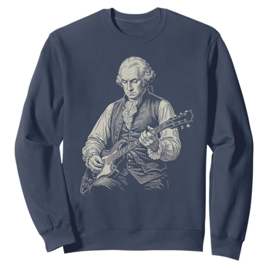 George Washington Rock Star Portrait Sweatshirt Funny Electric Guitar Player Founding Father Patriotic Graphic