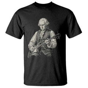 George Washington Rock Star Portrait T Shirt Funny Electric Guitar Player Founding Father Patriotic Graphic