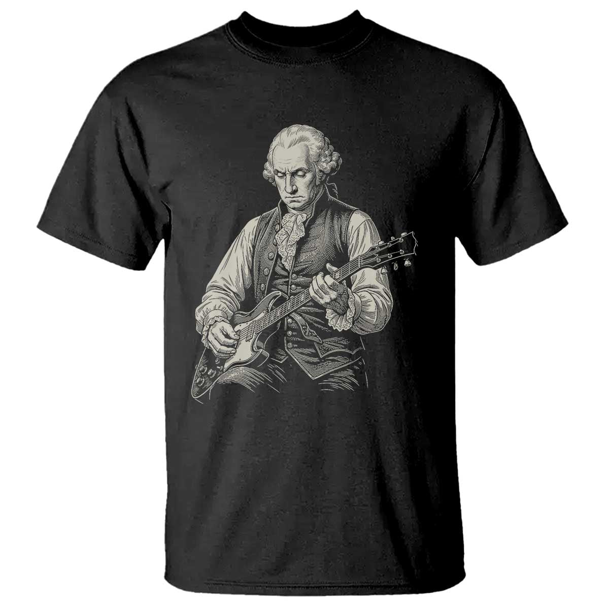 George Washington Rock Star Portrait T Shirt Funny Electric Guitar Player Founding Father Patriotic Graphic TS02 Black Print Your Wear