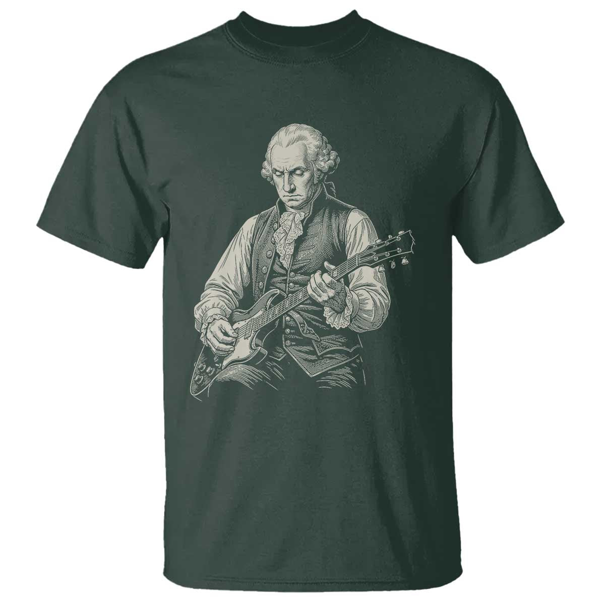 George Washington Rock Star Portrait T Shirt Funny Electric Guitar Player Founding Father Patriotic Graphic