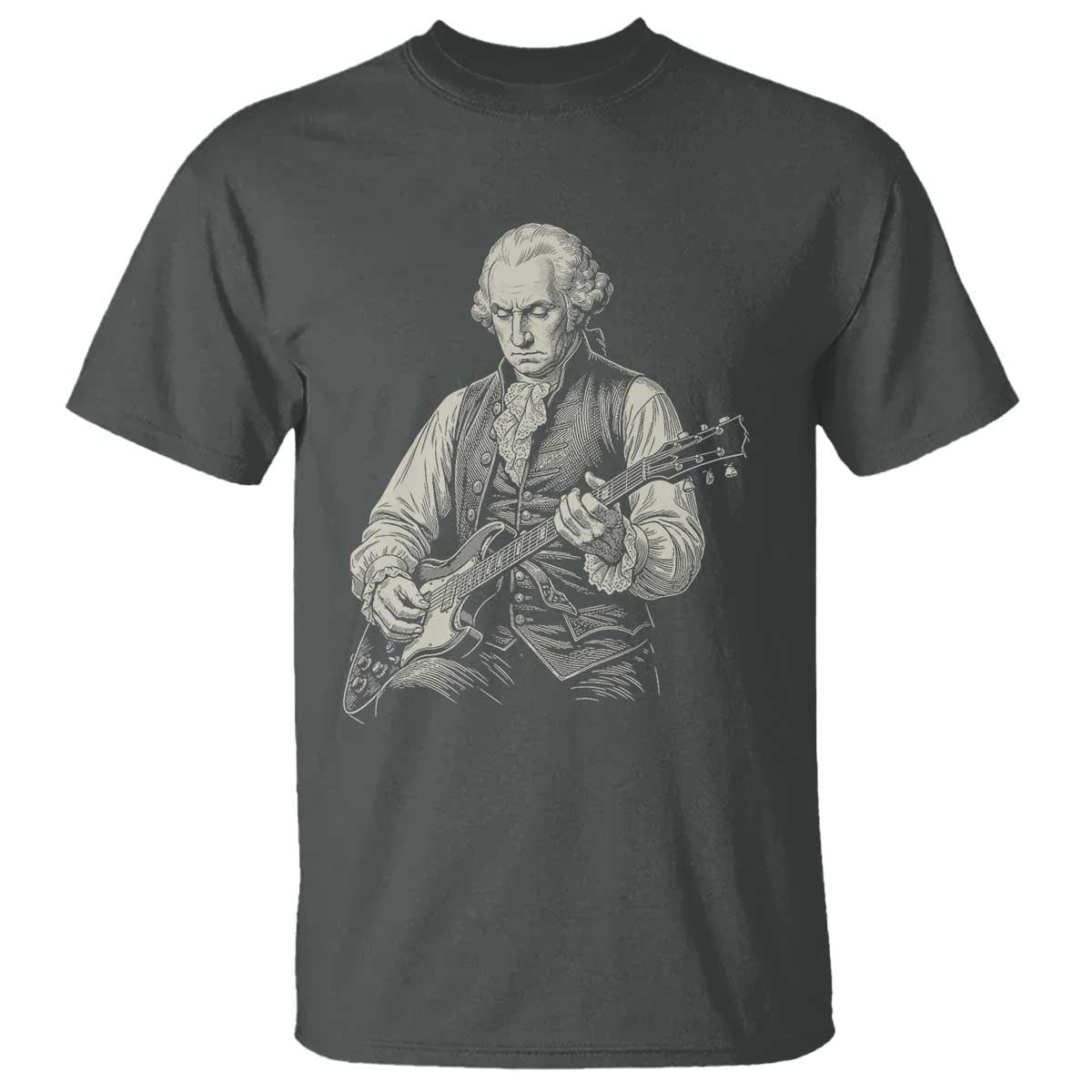 George Washington Rock Star Portrait T Shirt Funny Electric Guitar Player Founding Father Patriotic Graphic