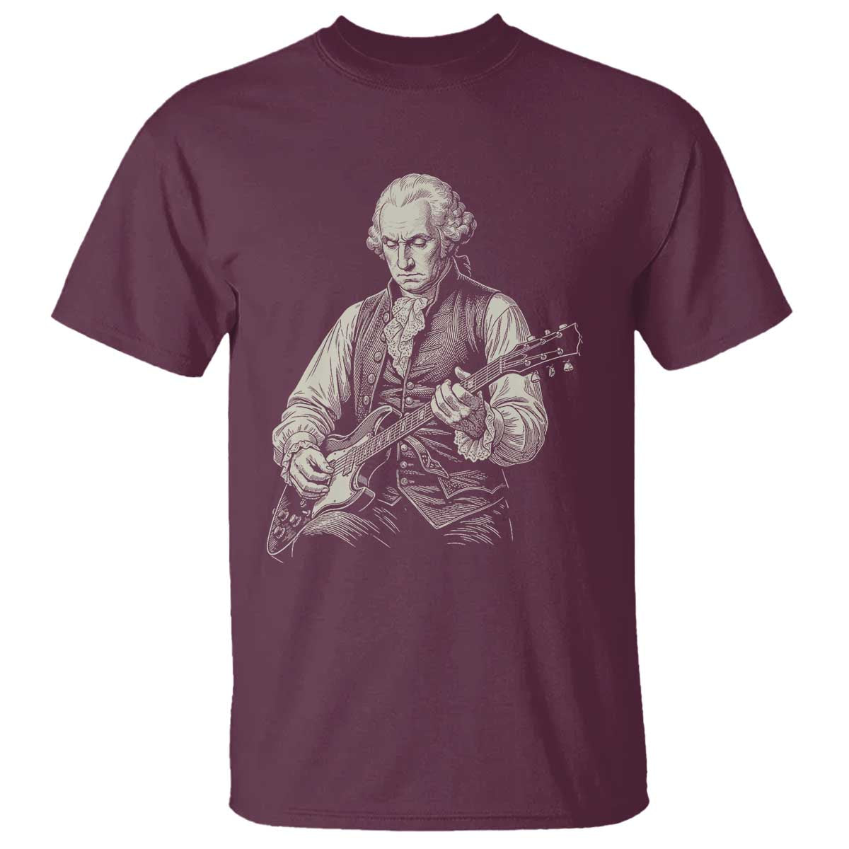 George Washington Rock Star Portrait T Shirt Funny Electric Guitar Player Founding Father Patriotic Graphic